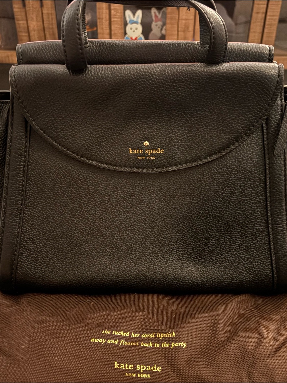 Kate Spade Cobble Hill Adrien Black Pebbled Leather Satchel with Gold Logo